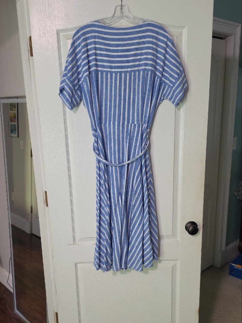 Chaps Blue & White Striped Button-Front Midi Dress with Tie Waist - Picture 6 of 8
